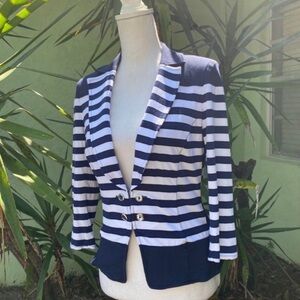 White House Black Market Navy Striped Jersey Jacket